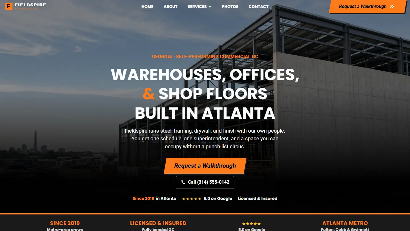 An example website for contractors and builders